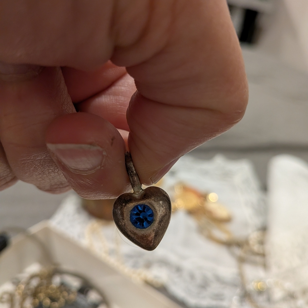 Vintage Blue/Clear Stone ‎ Pendant 925 Silver